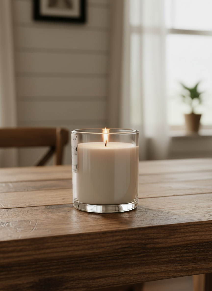 Candle composited into Rustic Wood