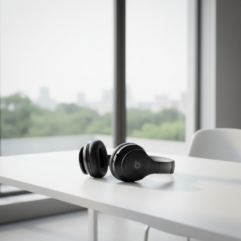 Headphones composited into Modern Office